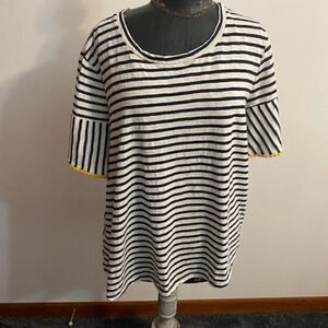 Anthropologie W5 blue and white striped shirt w/ yellow trim, size 2X
